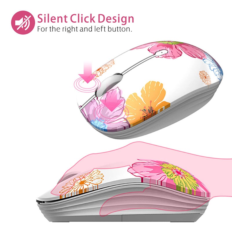 TENMOS M101 Wireless Mouse Cute Silent Computer Mice with USB Receiver, 2.4G Optical Wireless Travel Mouse 1600 DPI for Laptop, Notebook, PC, Computer (Flower) - Image 2